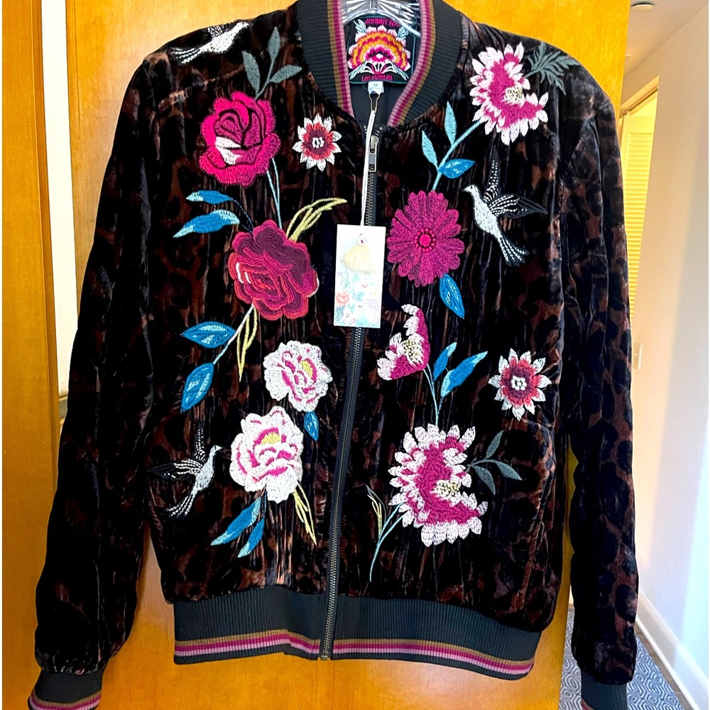 Johnny Was Juna Velvet Quilted Bomber Jacket size SX